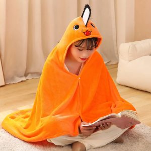 Pochita Plush Blanket – Chainsaw Man Cosplay Orange Throw for Kids
