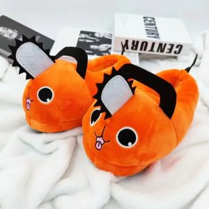 Pochita Plush Slippers – Chainsaw Man Cosplay Orange Footwear
