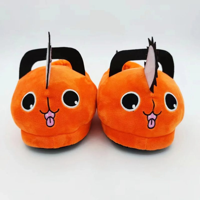 Pochita Plush Slippers – Chainsaw Man Cosplay Orange Footwear - Image 2