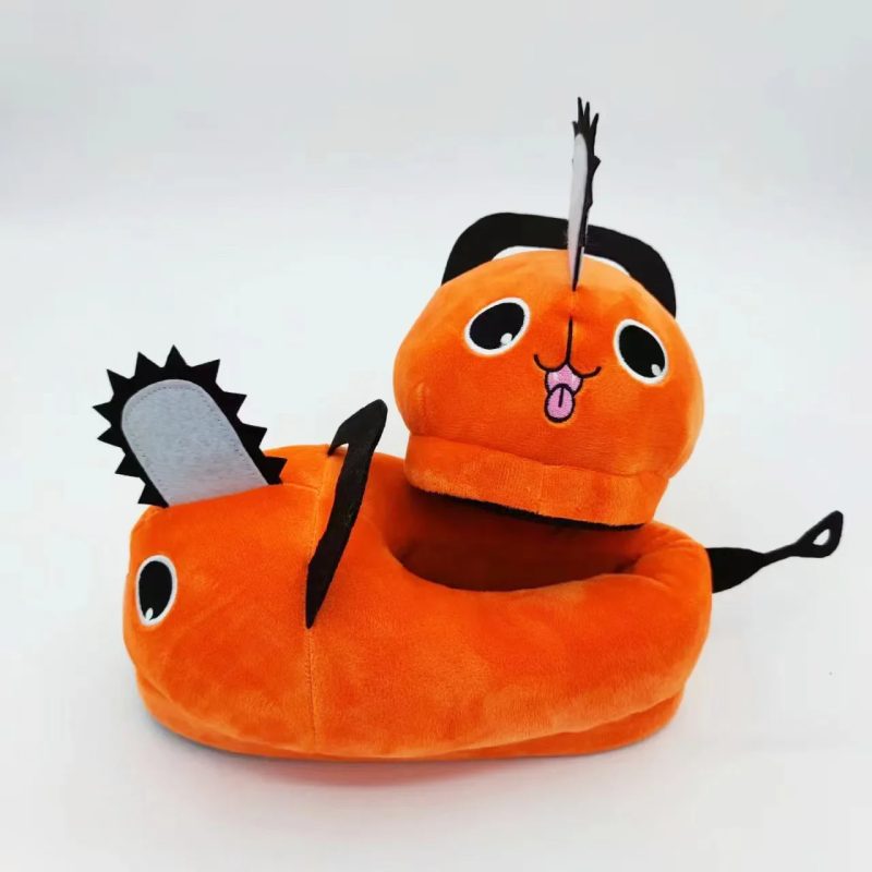 Pochita Plush Slippers – Chainsaw Man Cosplay Orange Footwear - Image 4