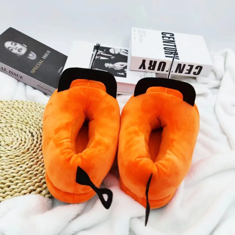 Pochita Plush Slippers – Chainsaw Man Cosplay Orange Footwear - Image 3
